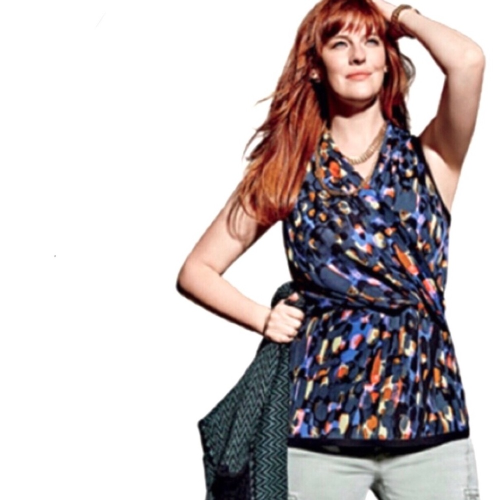 CAbi Flaunt Wrap Abstract Multicolor Sleeveless Blouse Size Large